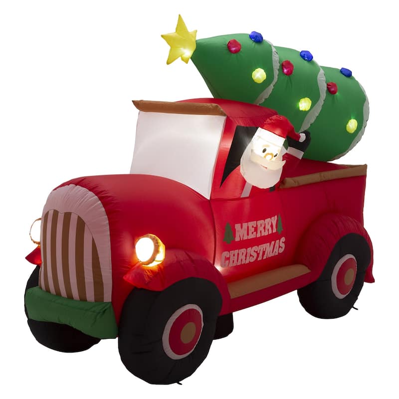 Glitzhome 7ft 'Santa Claus on Pickup Truck' Xmas Inflatable Decor