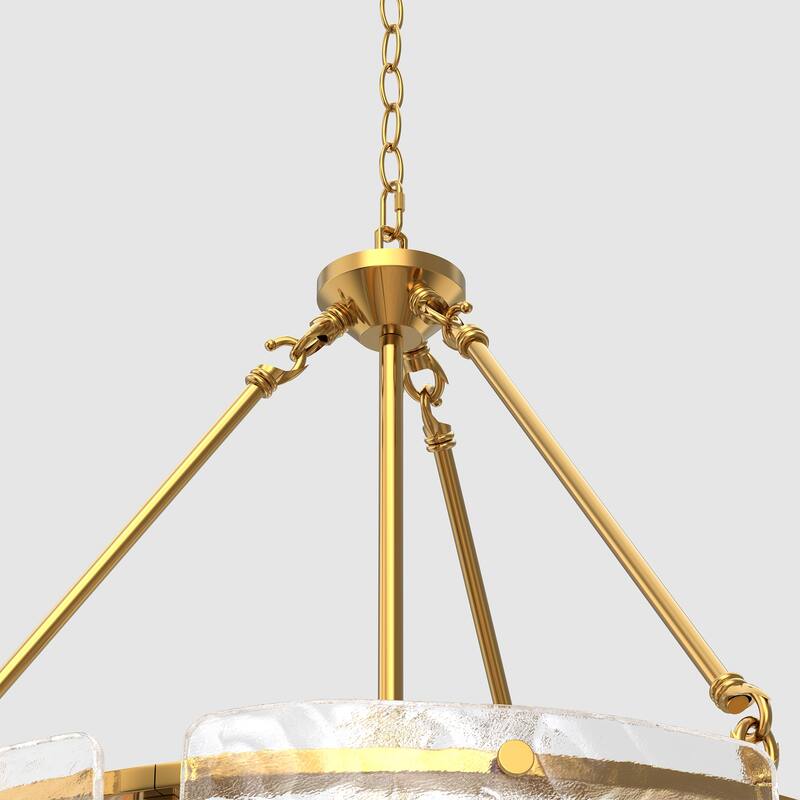 Brass 5-Light Branch Chandelier with Curved Glass Shades, E12 Base