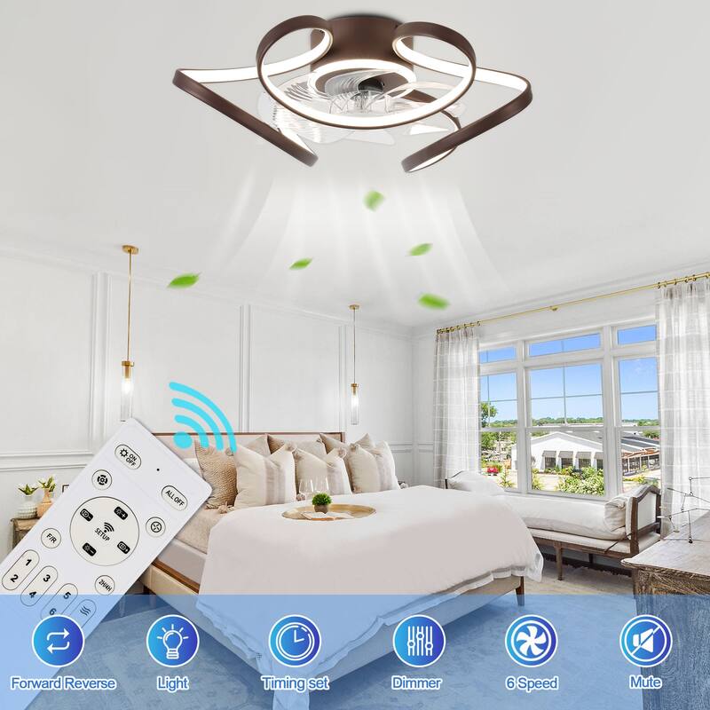 Cusp Barn 22" Modern Low Profile Ceiling Fan with Lights, 6 Speed Flush Mounted Geometric LED Ceiling Fan Fandelier for Bedroom