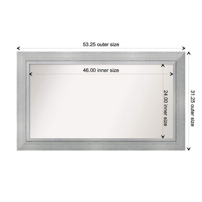 Romano Silver Framed Non-Beveled Custom Wall Mirror, Bathroom Vanity Mirror - Outer Size: 53.25 x 31.25