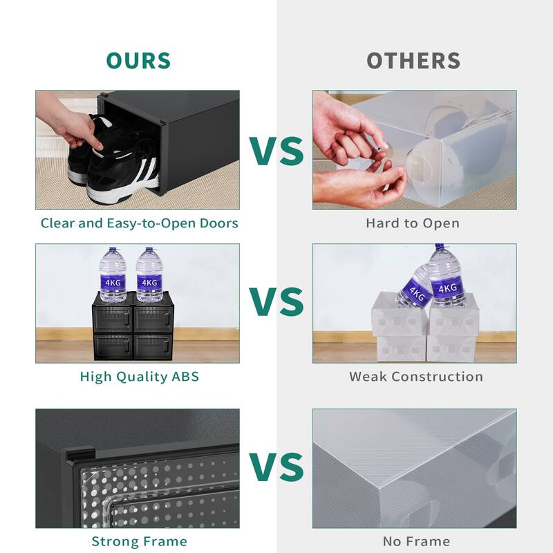 6/12/18 Pack Shoe Storage Box Plastic Stackable Shoe Organizer for Closet Foldable Sneaker Containers Bins Holders Racks