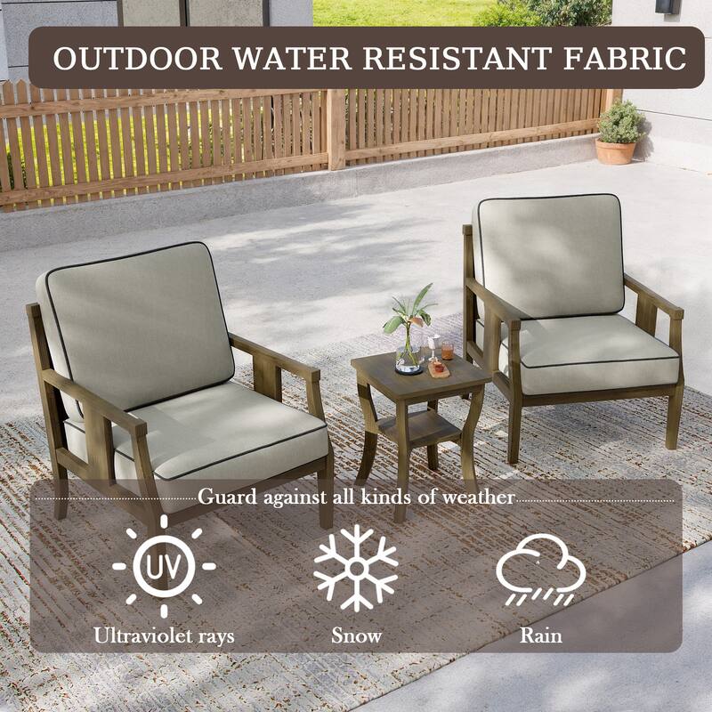 3-Piece Solid Teak Outdoor Patio Furniture Set Armchairs & Storage Table