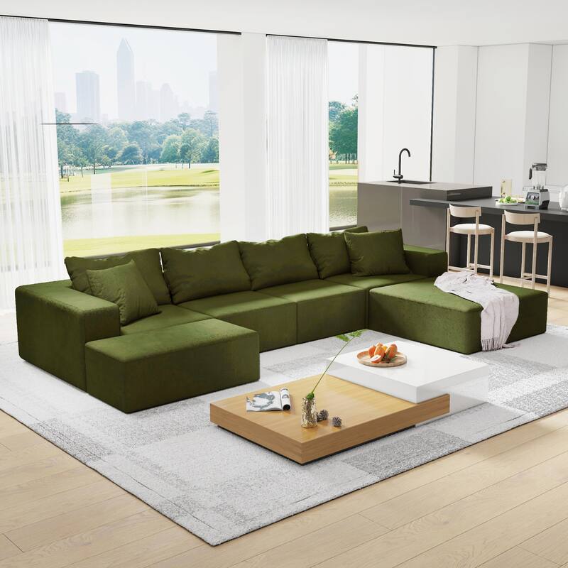 L Shaped Modular Sectional Sofa with Ottoman, Oversized Chenille Upholstered Boneless Sofa, Compression Sofa with 6 Pillows