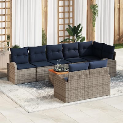 vidaXL 9 Garden Sofa Set with Cushions Black/Grey Poly Rattan - 113.8 x 48.8 x 27.2