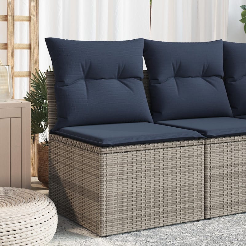 vidaXL Patio Sofa with Cushions Outdoor Seating Poly Rattan Black/Gray/Brown