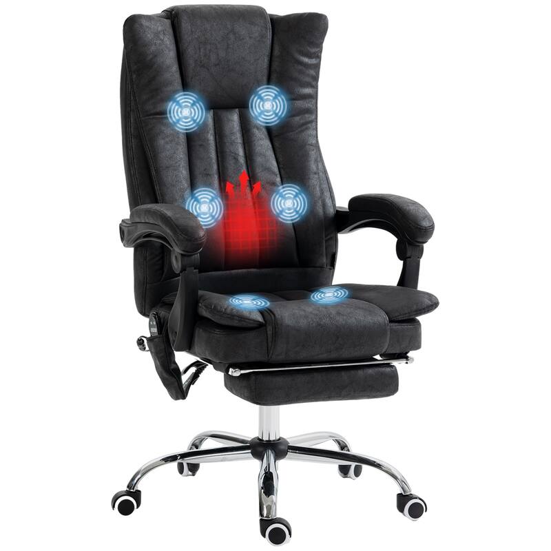 Black Microfibre 360° Swivel Massage Office Recliner with Vibration Massage, Heating, Footrest, Adjustable Height - Black