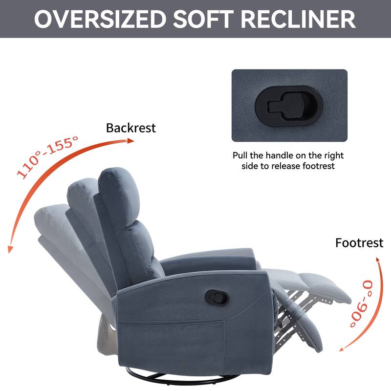 360° Swivel Rocker Fabric Single Manual Recliner Sofa with Cushion Back and Square Arms, Nursery Chairs