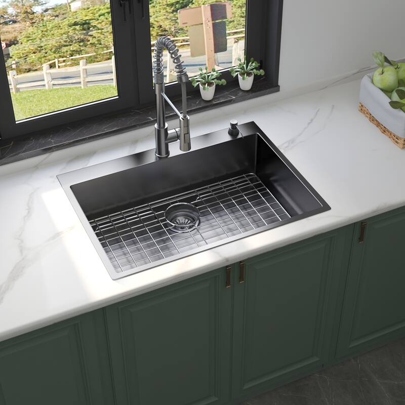 Drop in Topmount 18 Gauge Stainless Steel Single Bowl Kitchen Sink with Pull Out Faucet