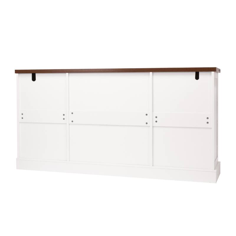 Farmhouse Storage Cabinet Buffet Sideboard with Barn Doors, 2 Drawers, Adjustable Shelves & Door Racks, Coffee Bar Console