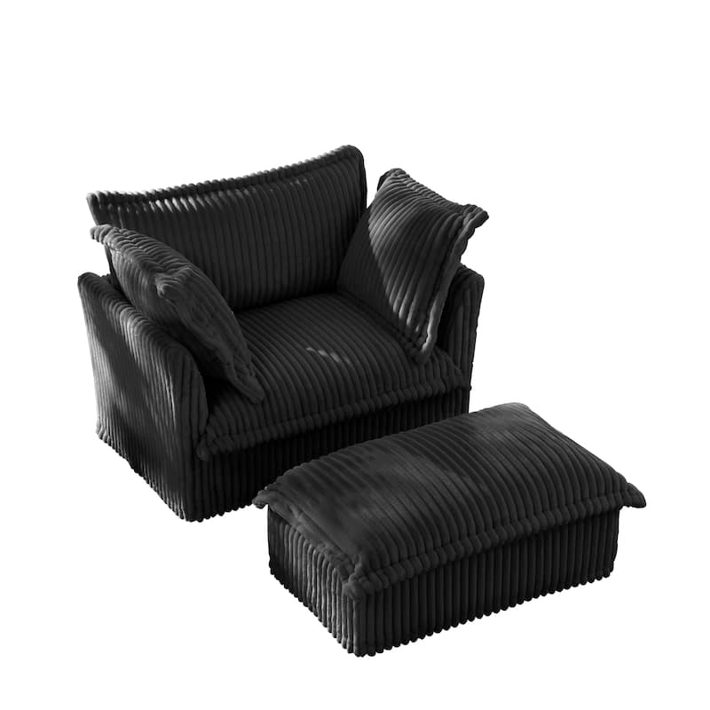Oversized Accent Chair with Ottoman, Modern Cloud Chaise Lounge Chair with Deep Seat, Upholstered Armchair Reading Sofa Chairs