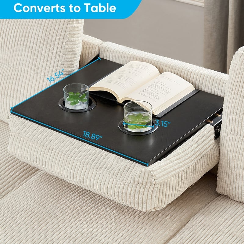 Mixoy 98’‘Multi-Functional Corduroy Upholstered Sofa Bed with Foldable Backrest Converts toTable,Cup Holde,Storage Ottoman