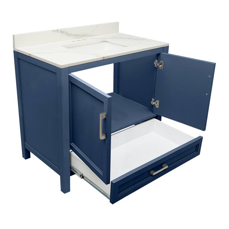 Nevado 37" Bathroom Vanity with Cultured Marble Vanity Top Sink in White with White Basin