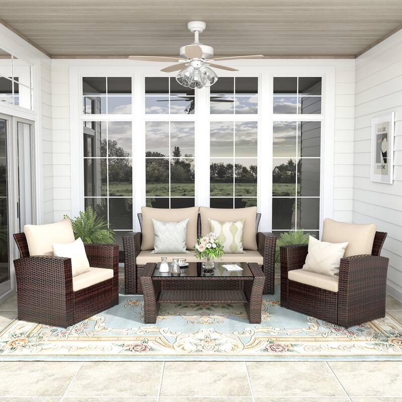Royalcraft 4 Piece PE Rattan Wicker Outdoor Patio Furniture Set - Brown