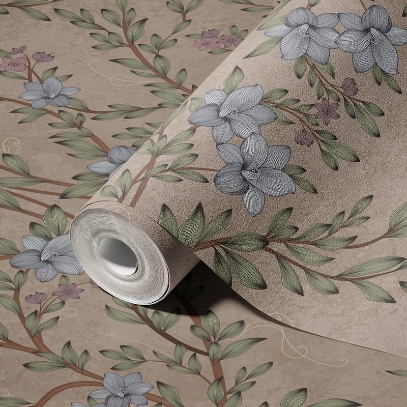 Vintage Branches Soft Blue Blooms Pattern Wallpaper Mural