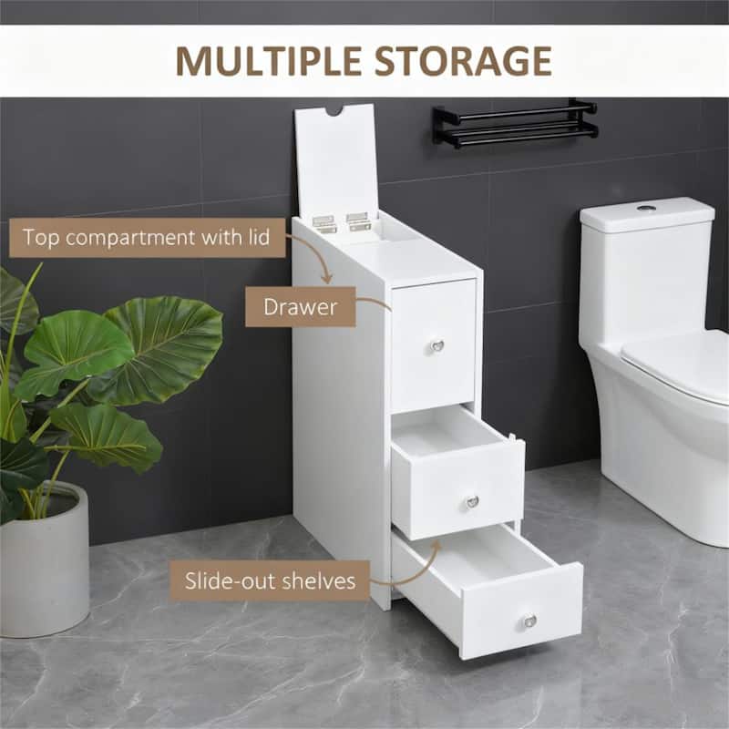 Slim Floor-Standing Storage Cabinet, All-in-One Bathroom Organizer