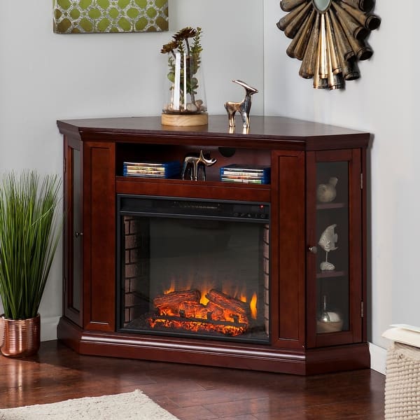 48 Chocolate Brown and Black Triangular Media Electric Fireplace - Bed  Bath u0026 Beyond - 31771527