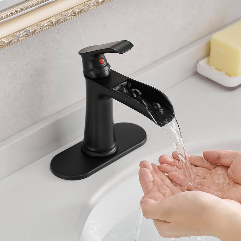 Single-handle Bathroom Waterfall Sink Faucet with Drain and Deckplate