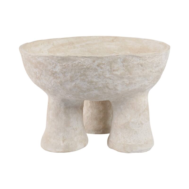 Decorative Textured Bowl with Tripod Pedestal Base - 16", White