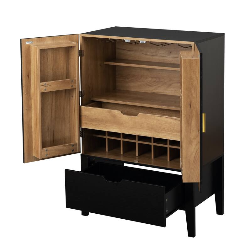 Bar Cabinet,Wine Bar Cabinet,Liquor Credenza,Sideboard with Wine Racks & Stemware Holder,Wine glass holder,Metal handle