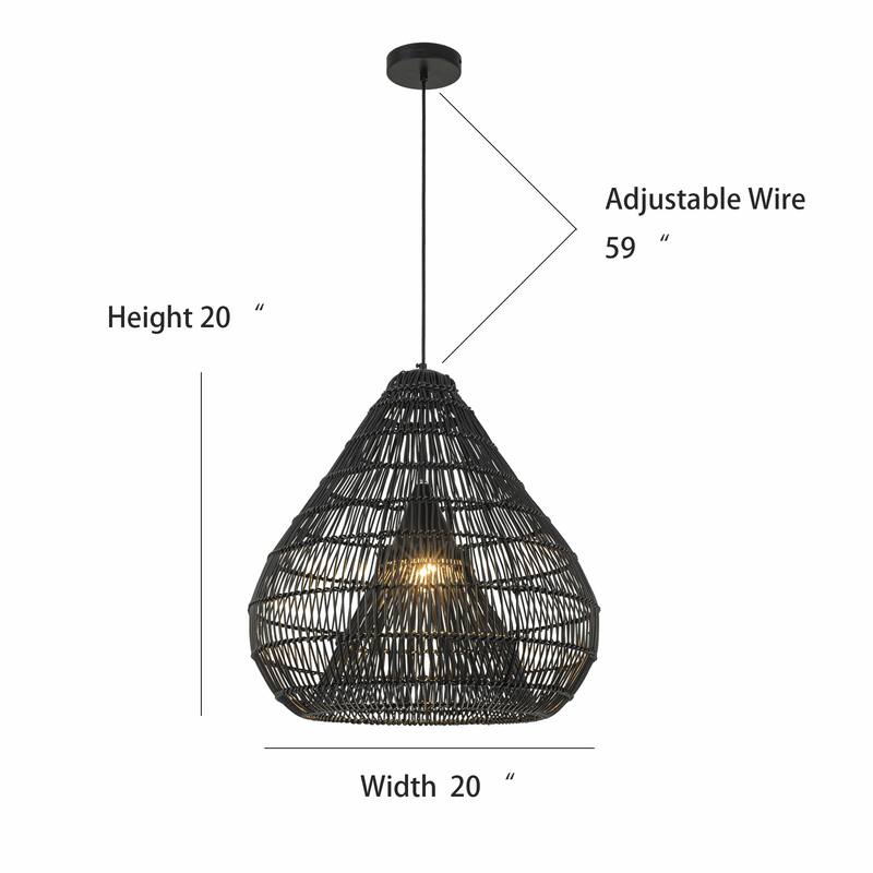 Serina 1-Light Wicker Outdoor Pendant Light, Coastal Boho Dome - Handwoven