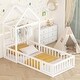 preview thumbnail 44 of 88, Wooden Floor Bed wFence Railings and Detachable House Shape Headboard Platform Bed, Kids Montessori Style Playhouse Frame Bed