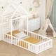 preview thumbnail 6 of 4, Wooden Floor Bed with Fence Railings and Detachable House Shape Headboard, Twin Size Bed with Kids Dress Up Rack