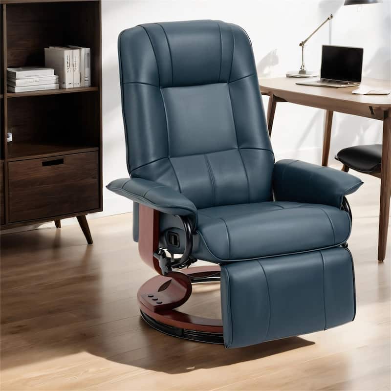 Swivel Leather Manual Recliner with Armrest and Extendable Footrest