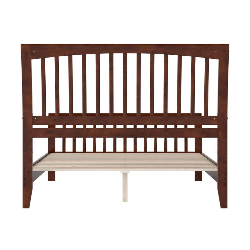 Solid Wood Low Profile Platform Bed - Queen Size, Matching Footboard, Slatted Headboard, Walnut Finish