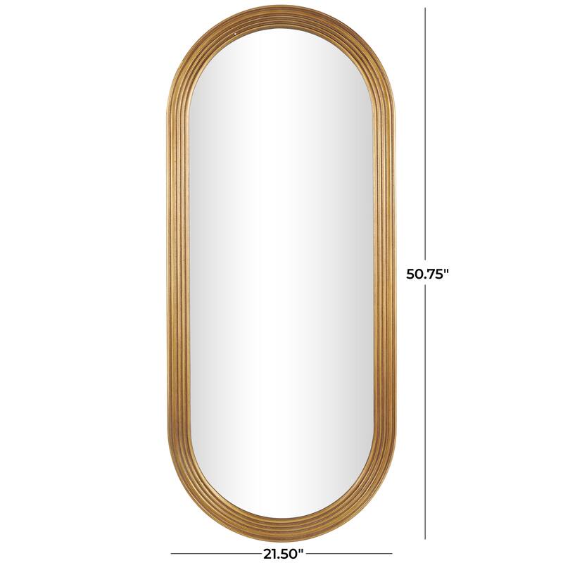 Wooden Oval Room Wall Mirror with Dimensional Carved Frame - Brown - Roche River Decor