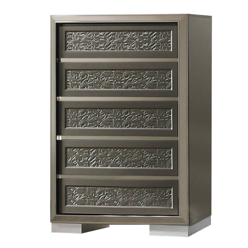 Levi 5 Drawer Tall Dresser Chest, Dark Gray Solid Wood, Bedroom Storage