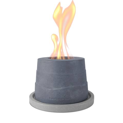 Kante Cake Portable Concrete Rubbing Alcohol Tabletop Fire Pit with Metal Extinguisher and Gray Base, Ethanol Fireplace