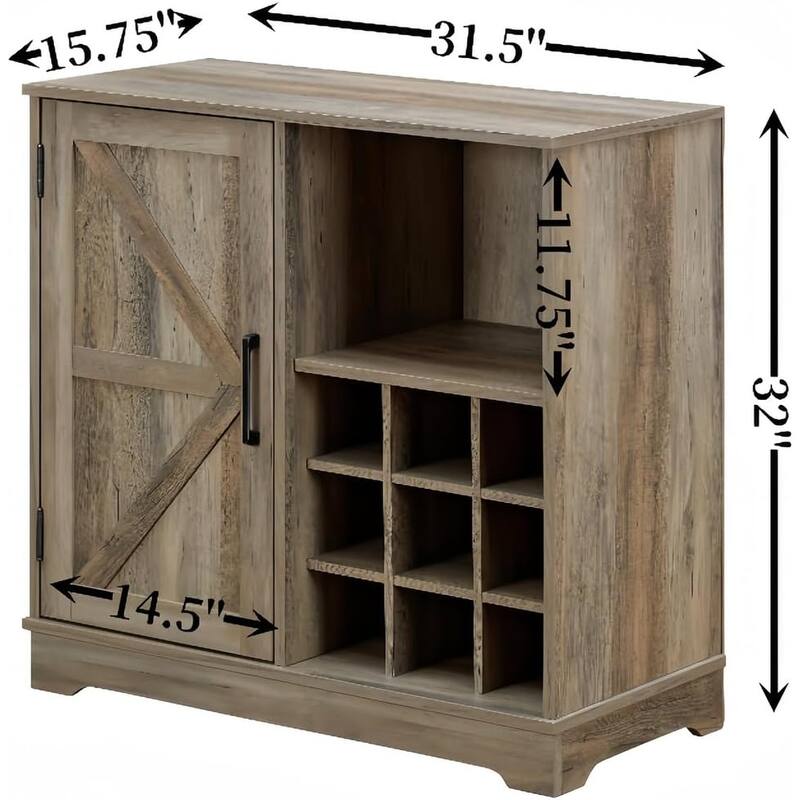 Roomfitters Farmhouse Coffee Bar Cabinet Bar Cabinet with Wine Rack Barn Door Buffet Sideboard Cabinet with Drawer