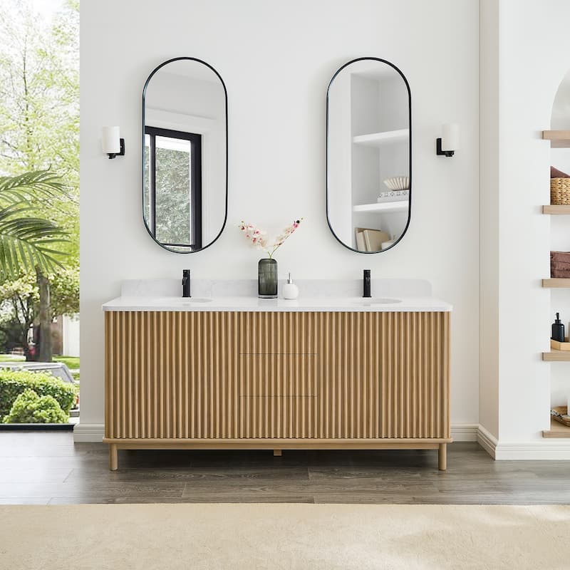 Seoul Bath Vanity with White Grain Composite Stone Top without Mirror