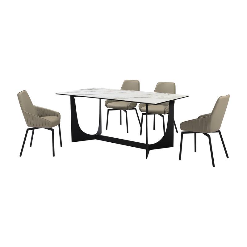 Esme Shilo Dining Set Taupe with Gray Faux Leather Chairs