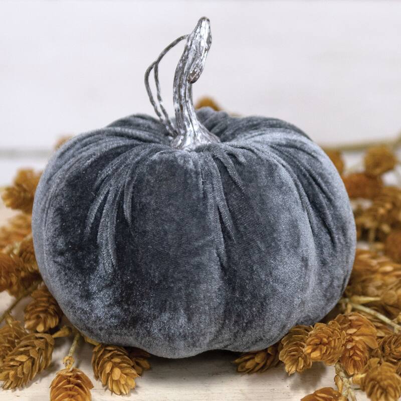 Gray Velvet Pumpkin 6.5"