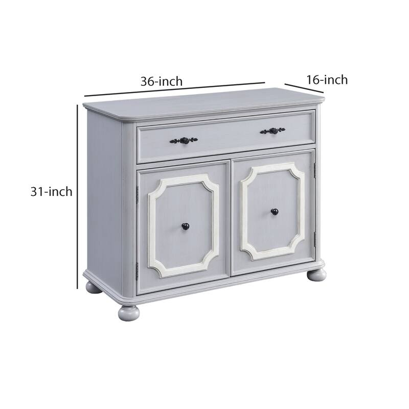 MDF Cabinet with Double Door Storage and Bun Feet, White