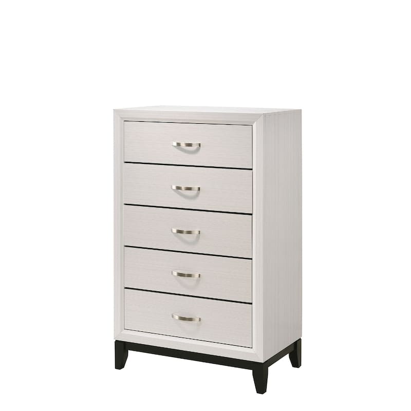 Contemporary 5-Drawer Tall Chest in White Finish, Wooden Bedroom Fit