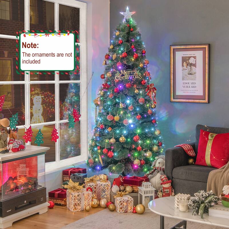 Gymax 5/6/7 FT Pre-Lit Fiber Optic Christmas Tree Artificial Christmas
