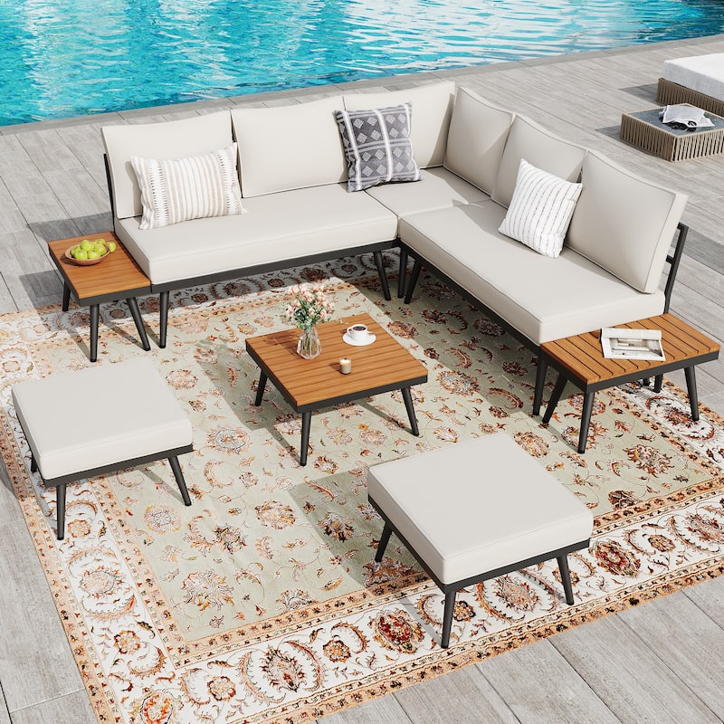 8-Piece Patio Furniture Set with Angled Legs and Cushions