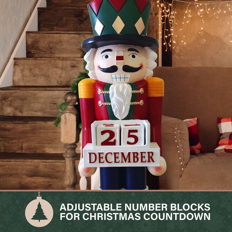 Fraser Hill Farm 60-inch Fiberglass Nutcracker Figurine with Music and Countdown - Multi