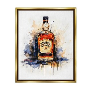 Stupell Good Times Whiskey Bottle Framed Floater Canvas Wall Art Design by Amanda Greenwood