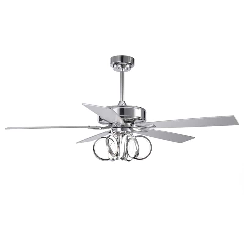 52-inch Modern Chrome Ceiling Fan with Dimmable LED Light and Reversible Motor - 52-inch W*19.3-inch H