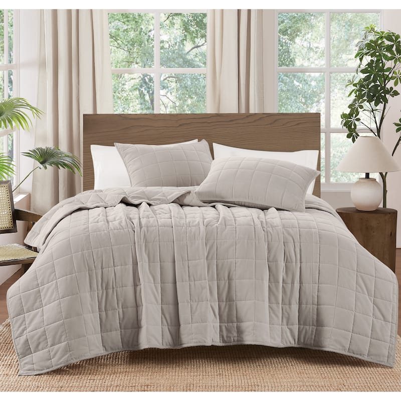 Brooklyn Loom Matte Cotton Velvet Box Stitch Quilt Set
