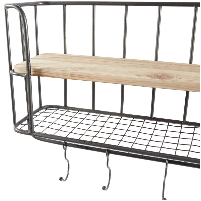 Metal 2 Shelves Wall Hook - Set of 2 Gray - Roche River Decor - 8"W x 32"L x 17"H