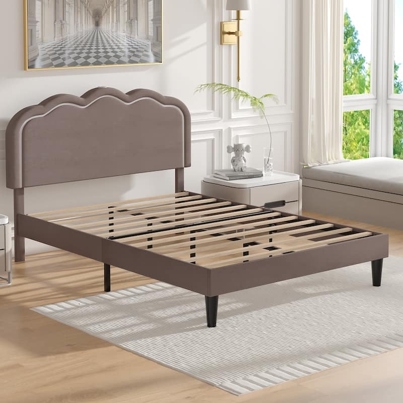 VECELO Luxury Velvet Smart Bed Frame with RGB Headboard & USB/Type-C Charging Height-Adjustable Headboard