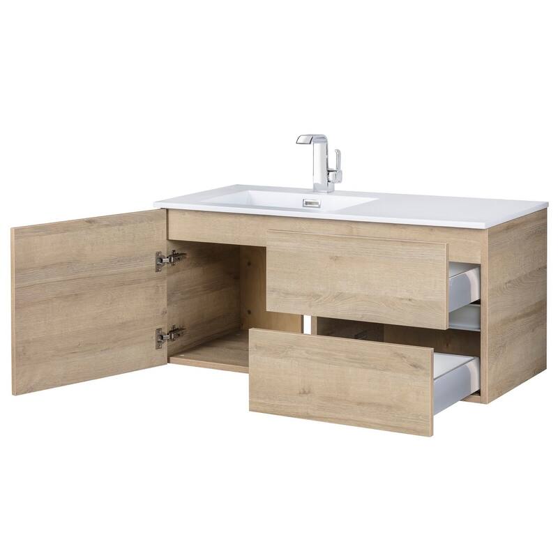 Beachwood Collection 42" Wall Mount Cultured Marble Top Bathroom Vanity Cabinet with Sink and Drawers