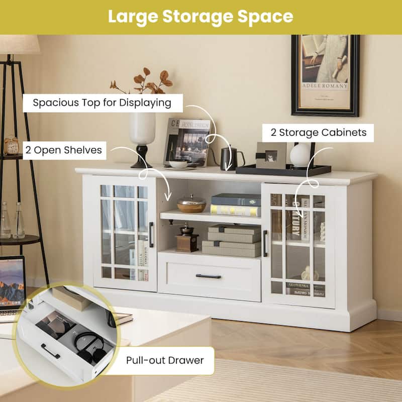 Gymax Farmhouse TV Stand for TVs up to 70'' Media Center w/Glass Doors