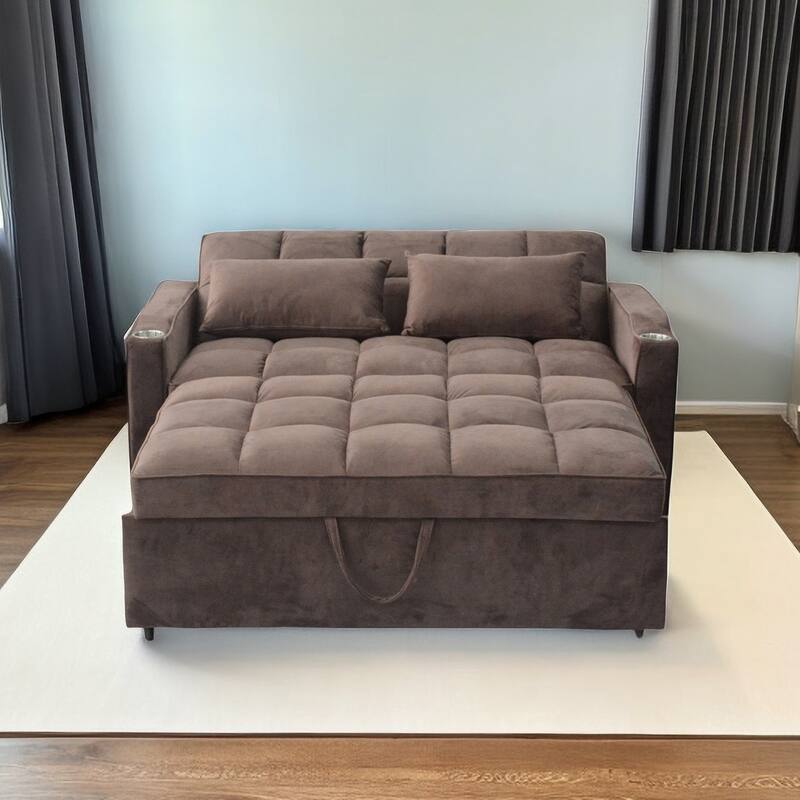 Convertible Velvet Sofa Bed with Reclining Backrest and USB Ports - Space-Saving Design