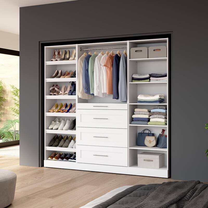 Bestar Florence 85W x 16D Closet System with Drawers, Shaker - White