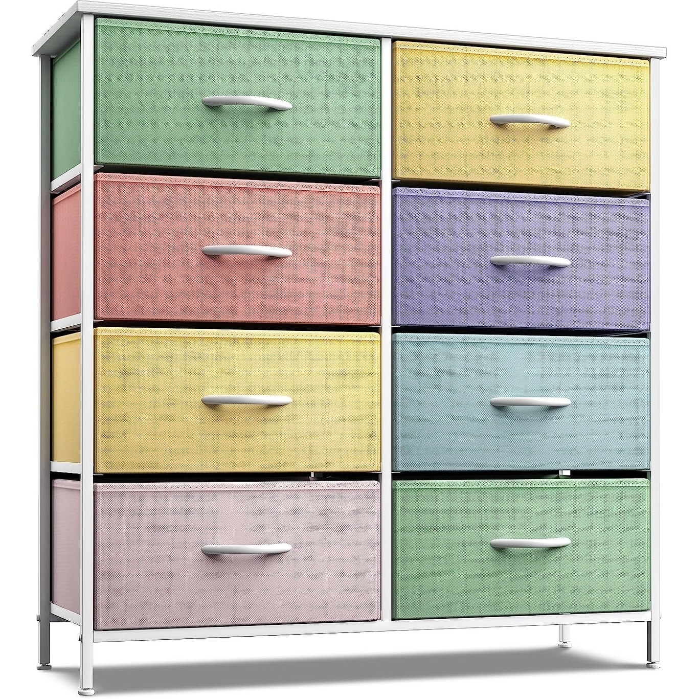 Sorbus Kids Dresser with 8 Drawers - Furniture Storage Chest Tower Unit - Steel Frame, Wood Top, Tie-dye Fabric Bins (Pastel 1)